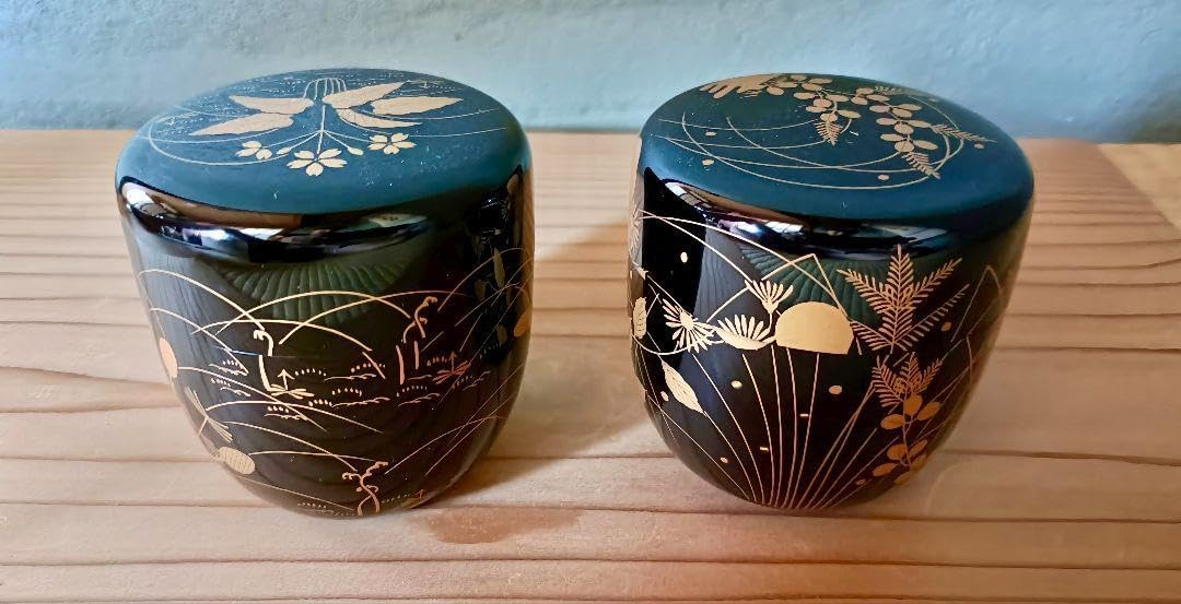 金箔装飾 春秋花デザイン 茶道具 棗 2個セット 2025年最新